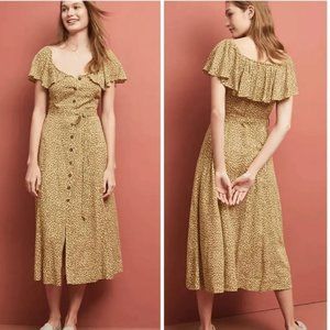 Anthro Bolano Cheetah Leopard Button Down Midi Dress